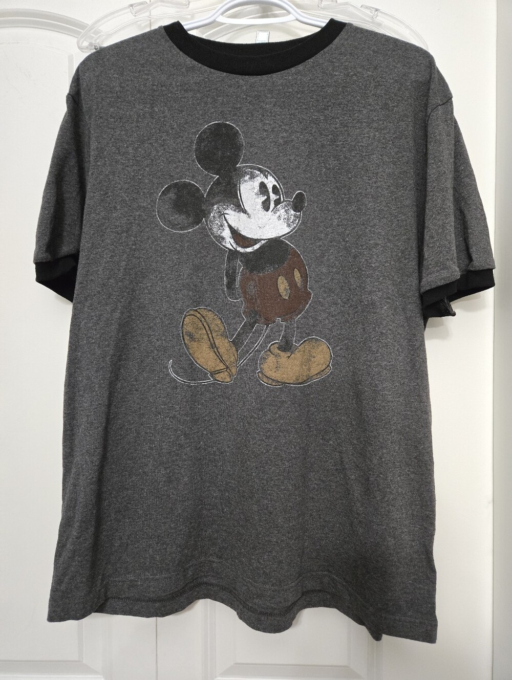 Disney Parks Men's Dark Gray Mickey Graphic Tee with Black Trimdisney
